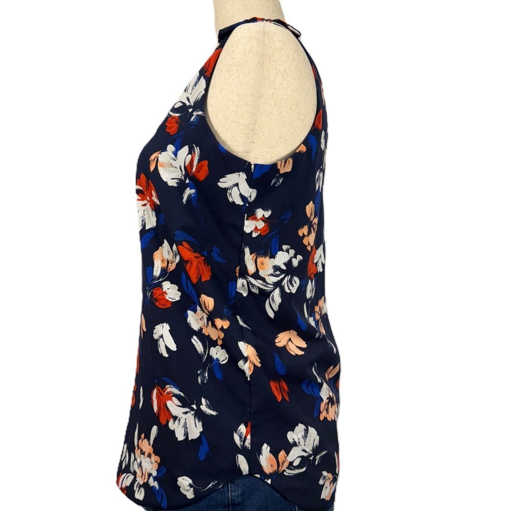 Banana Republic Floral Sleeveless Blouse Womens M Bow Tied Shoulders Deep V Back - Picture 6 of 12